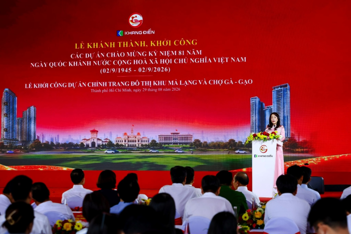 Đại diện Công ty cổ phần Đầu tư và Kinh doanh nhà Khang Điền phát biểu tại sự kiện
