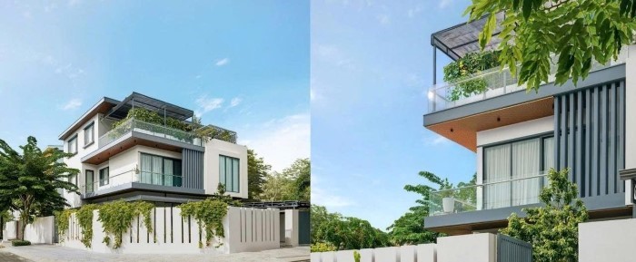 Tọa lạc tại khu vực lấn biển, thường xuyên chịu tác động của độ ẩm và hơi muối cao, công trình ứng dụng sơn ngoại thất Jotun Jotashield Bền Màu Toàn Diện vẫn giữ được diện mạo bền đẹp như mới sau hơn 2 năm sử dụng. (Mã màu tường: Jotun 9911 Platinum, Mã màu viền: Jotun 4618 Evening Light)