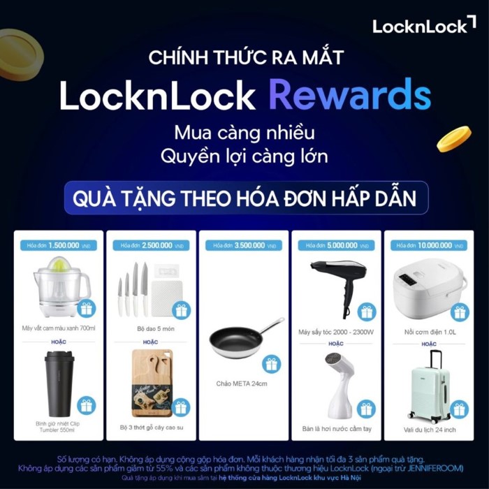Quà tặng theo hoá đơn khi mua sắm tại cửa hàng LocknLock khu vực Hà Nội từ 1/1/2026 – 11/1/2026 
