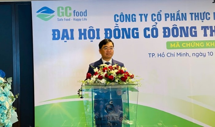 Ông Nguyễn Văn Thứ, Chủ tịch HĐQT GC Food chia sẻ thông tin tại Đại hội đồng Cổ đông thường niên năm 2025