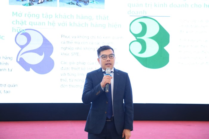 Ông Ngô Bình Nguyên – Giám đốc phân khúc hộ kinh doanh, Ngân hàng TMCP Việt Nam Thịnh Vượng (VPBank) chia sẻ tại hội thảo